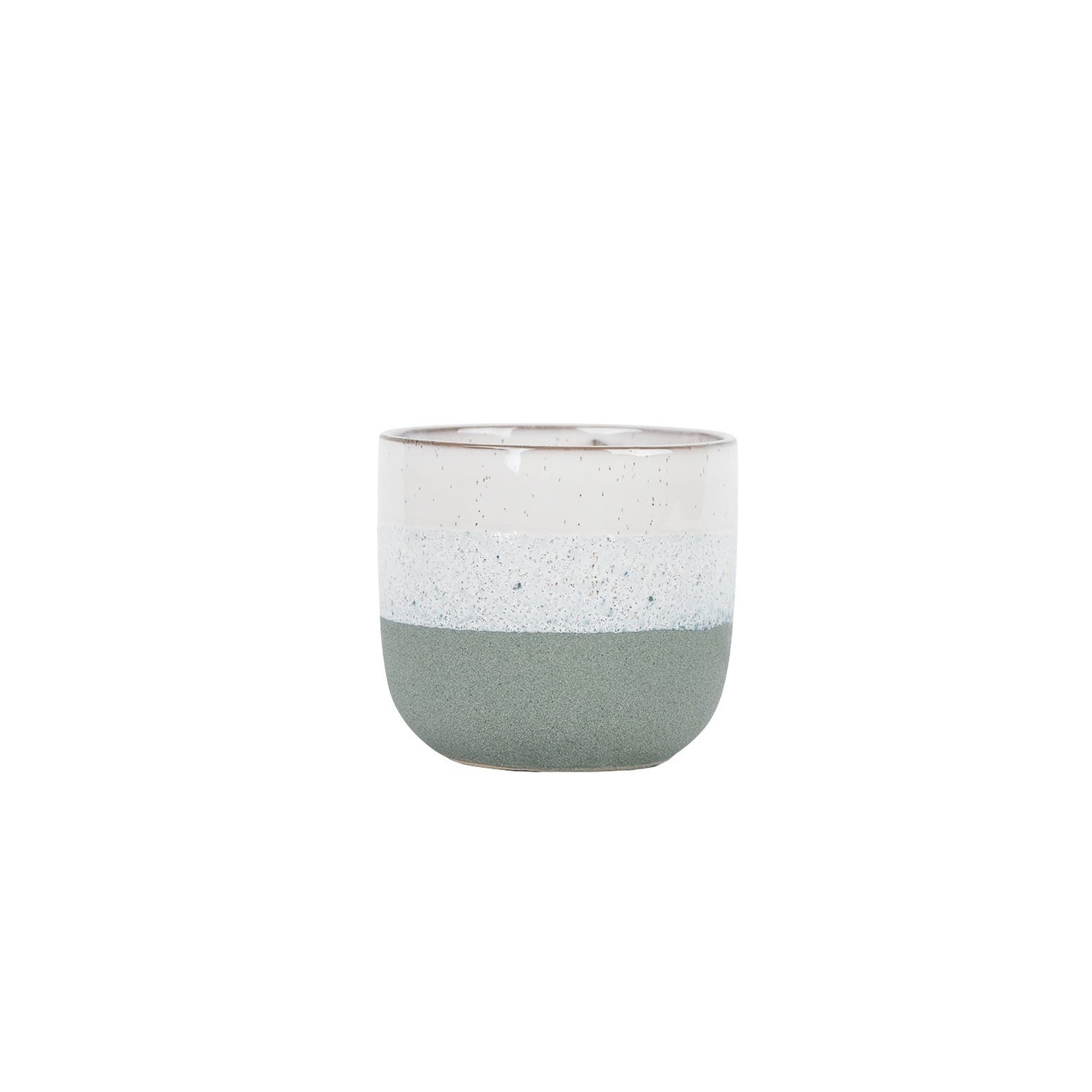Hortus Green &amp; White Stoneware Pot (13cm H x 14cm Dia)