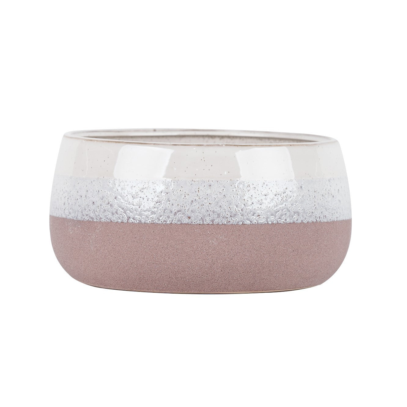 Hortus Pink &amp; White Bordeaux Stoneware Pot (13.5cm H x 25.5cm Dia)