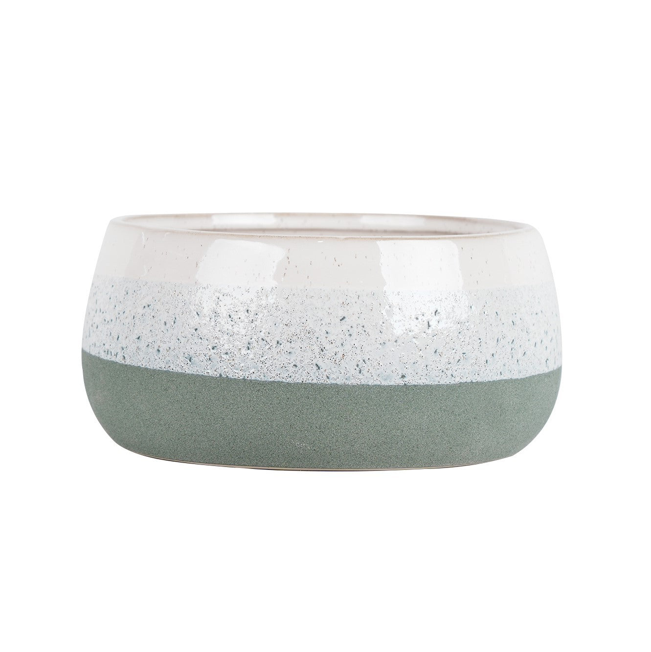 Hortus Green &amp; White Bordeaux Stoneware Pot (13.5cm H x 25.5cm Dia)