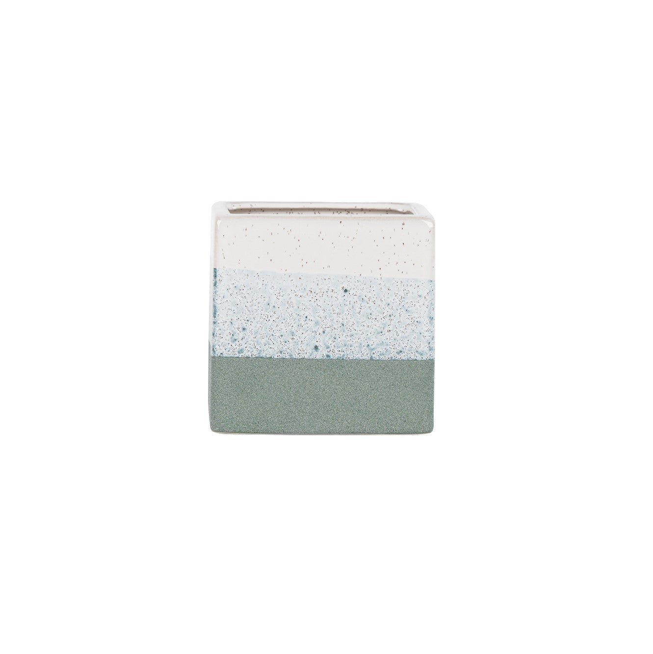 Hortus Green &amp; White Bordeaux Stoneware Cube (12.5cm H x 12.5cm W)