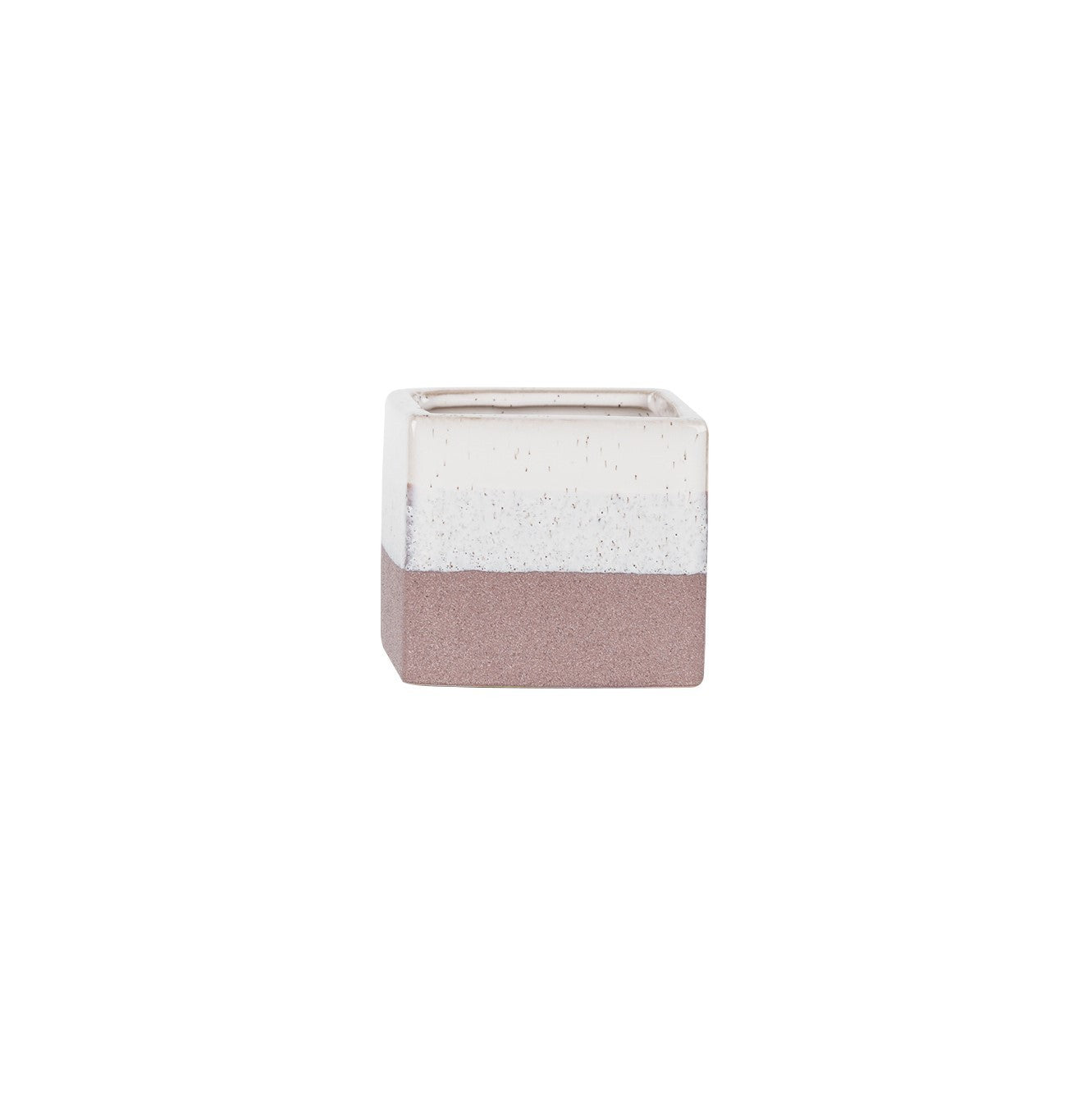 Hortus Pink &amp; White Bordeaux Stoneware Cube (9.5cm H x 10.5cm W)