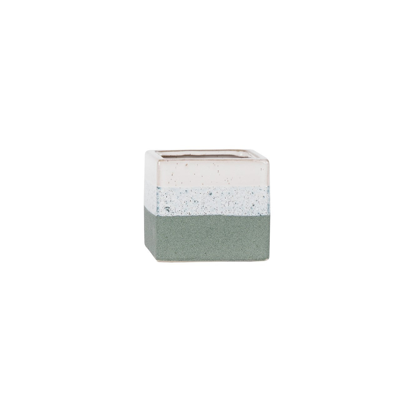 Hortus Green &amp; White Bordeaux Stoneware Cube (9.5cm H x 10.5cm W)