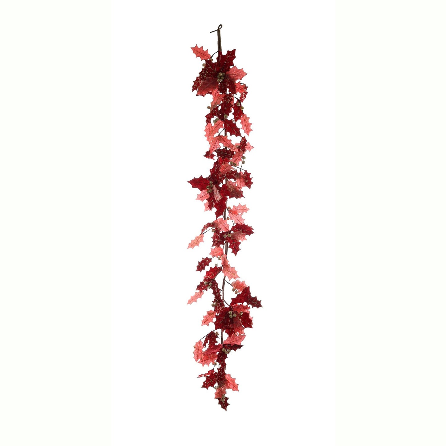 Holly Leaves Garland- Red &amp; Gold (182cm)