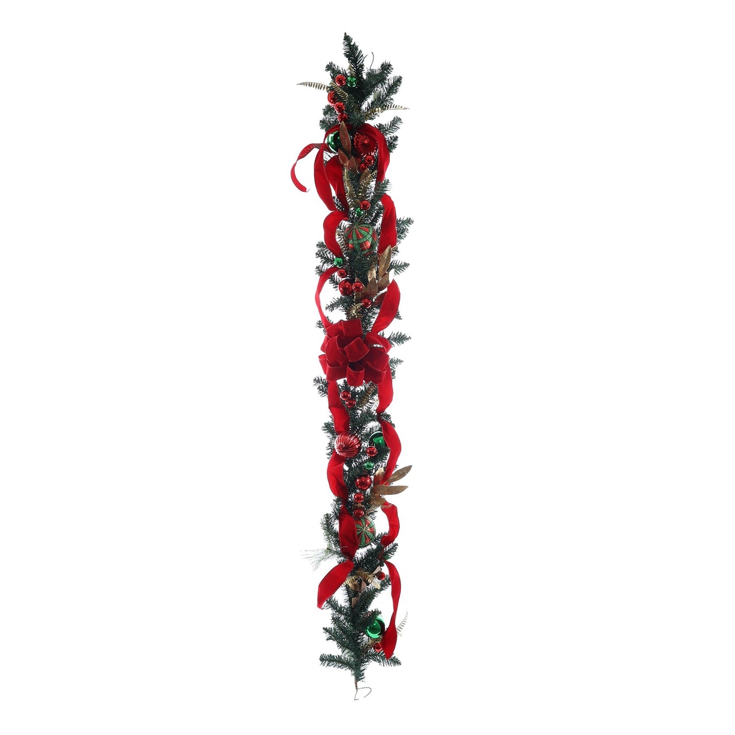 Luxury Festive Garland Red &amp; Green Baubles (180cm)