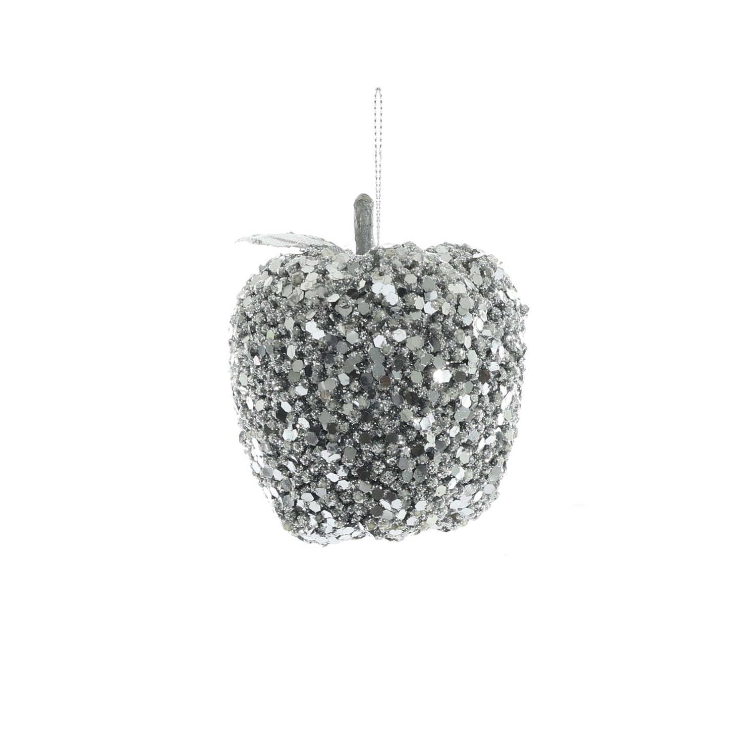 Glittered Hanging Apple - Silver (8cm)