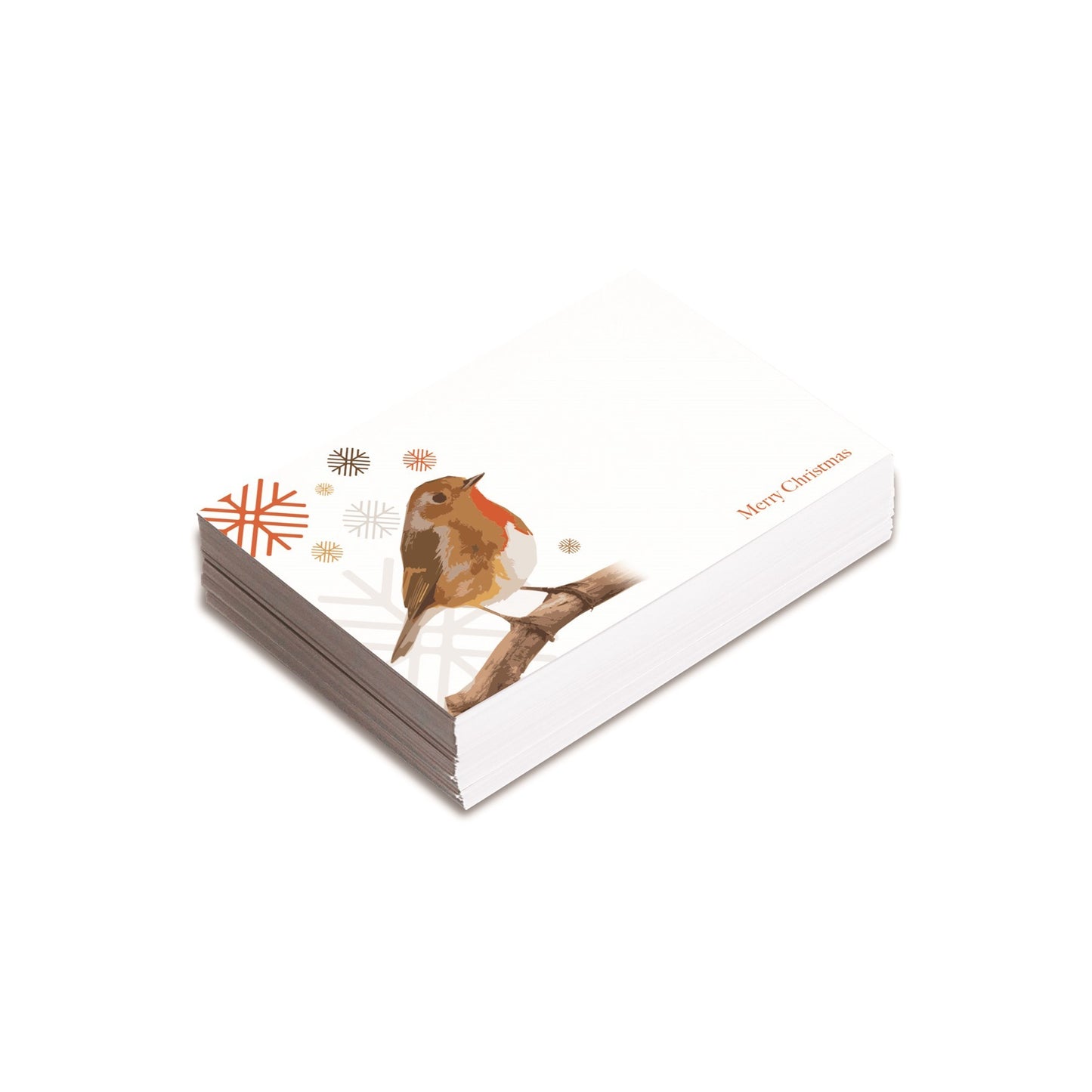 Pack of 25 Small Flower Cards with Merry Christmas Robin