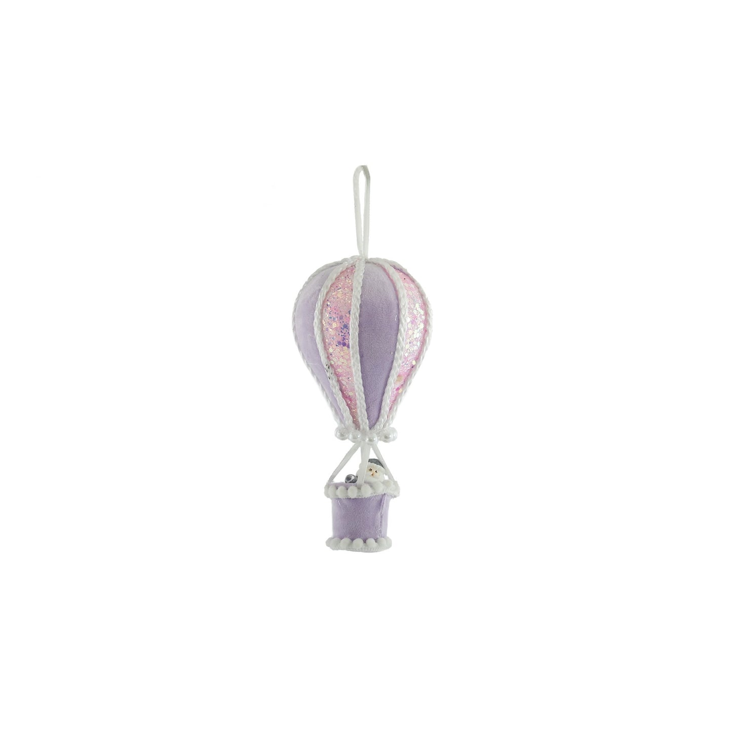Medium Hot Air Balloon with Santa - Hanging Decoration - Pink / Lilac  (12cm)