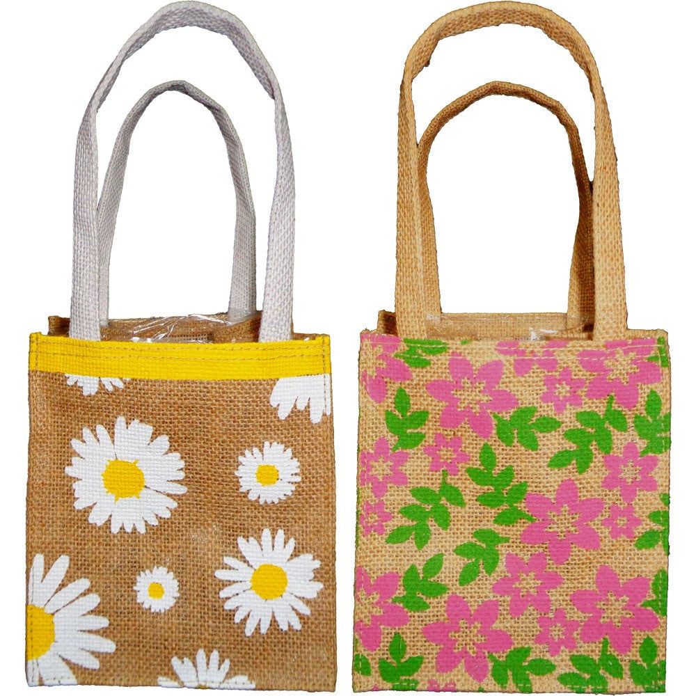 Colourful Daisy &amp; Posy Jute Plant Bags (8 Bags)