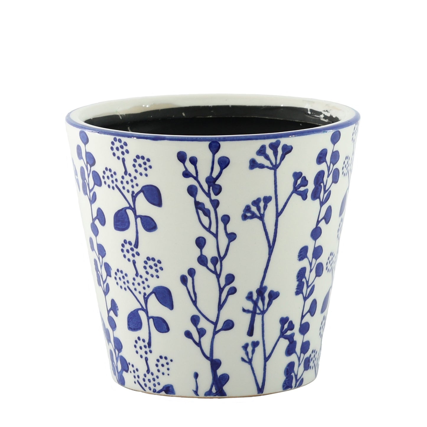 Hortus White &amp; Blue Perth Floral Pot (21.5cm H x 22cm Dia)