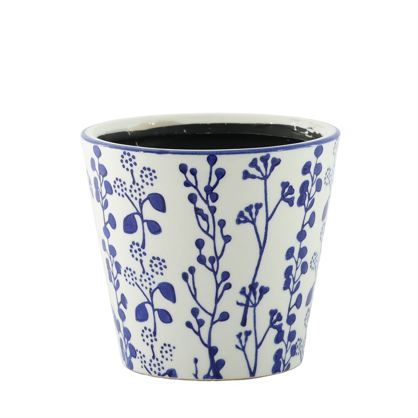 Hortus White &amp; Blue Perth Floral Pot (19cm H x 20cm Dia)