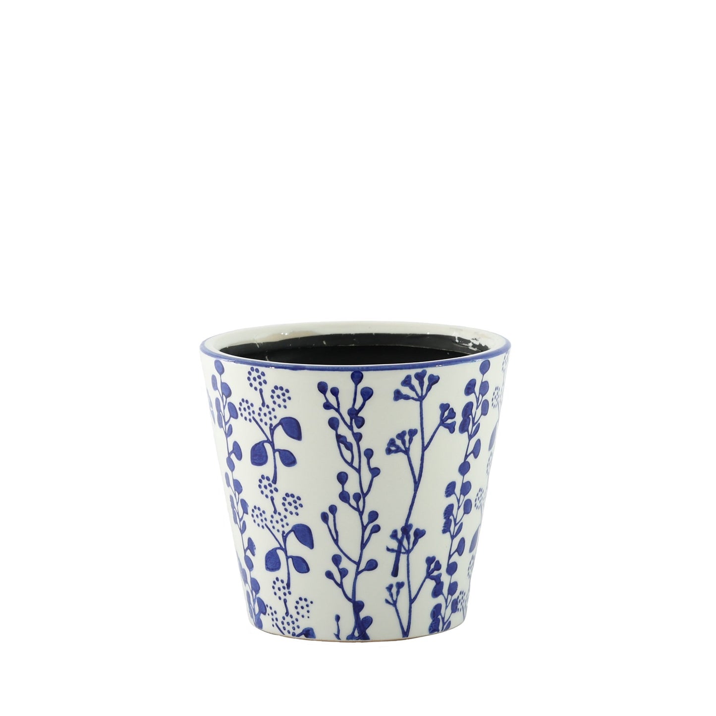 Hortus White &amp; Blue Perth Floral Pot (12cm H x 13cm Dia)