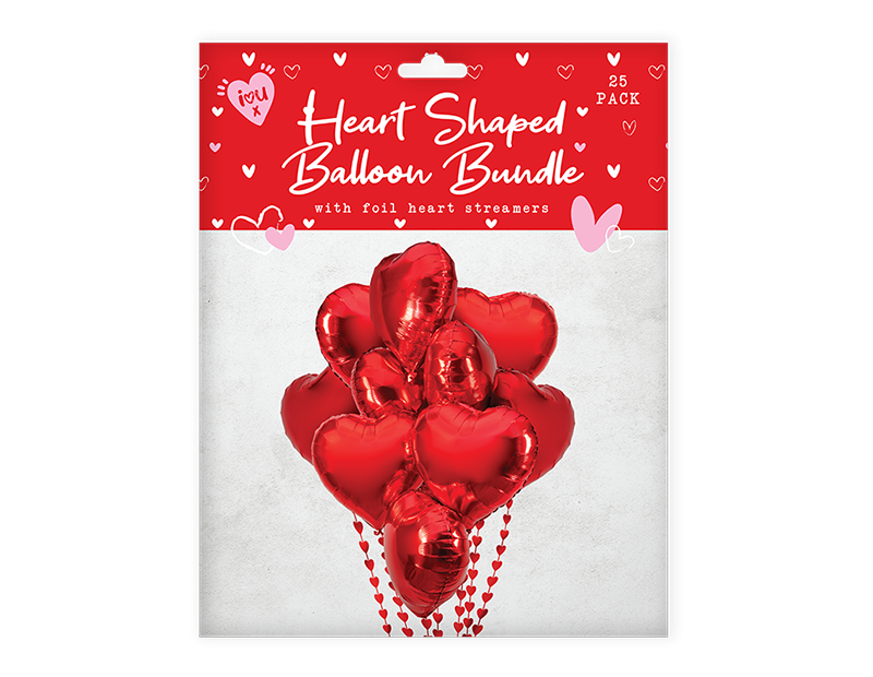 Pack of 24 Valentines Heart Balloon Bundle With Streamers