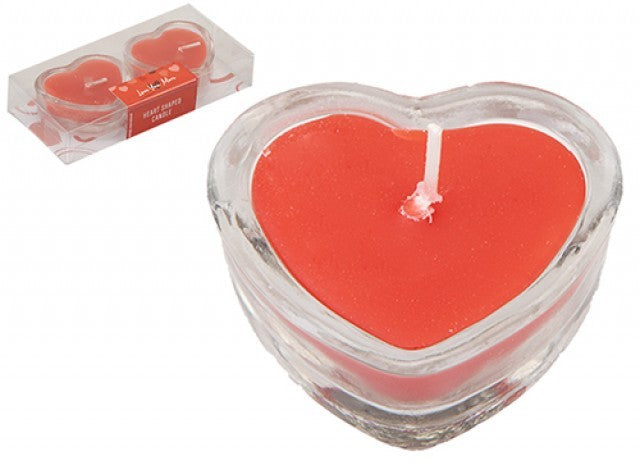 Pack of 2 Heart Shaped Candles in Glass Holders