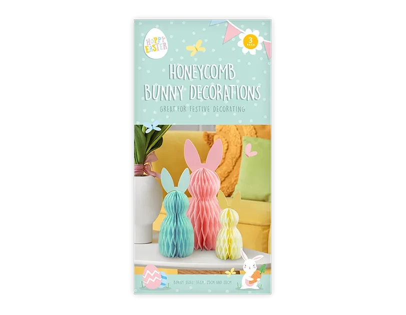 Pack of 3 Honeycomb Bunny Decorations