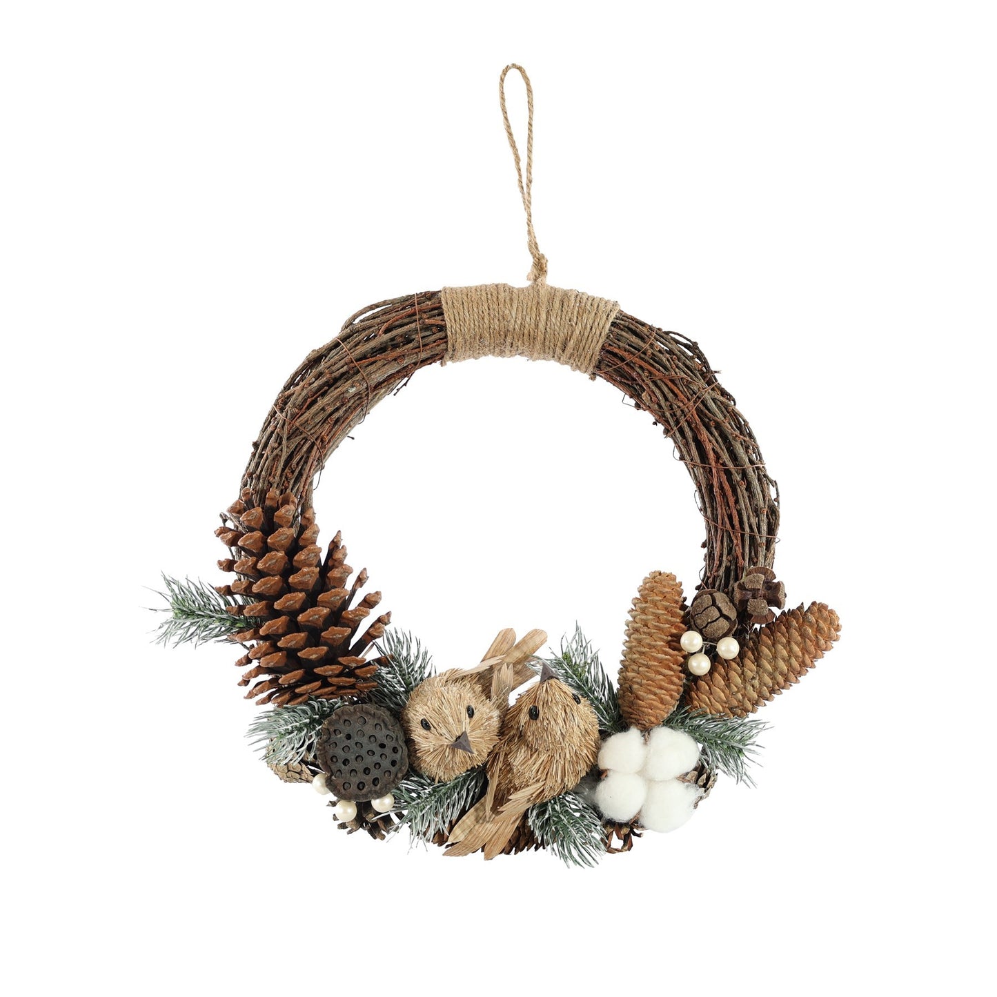 Half Wreath with Cones &amp; Birds (36cm)