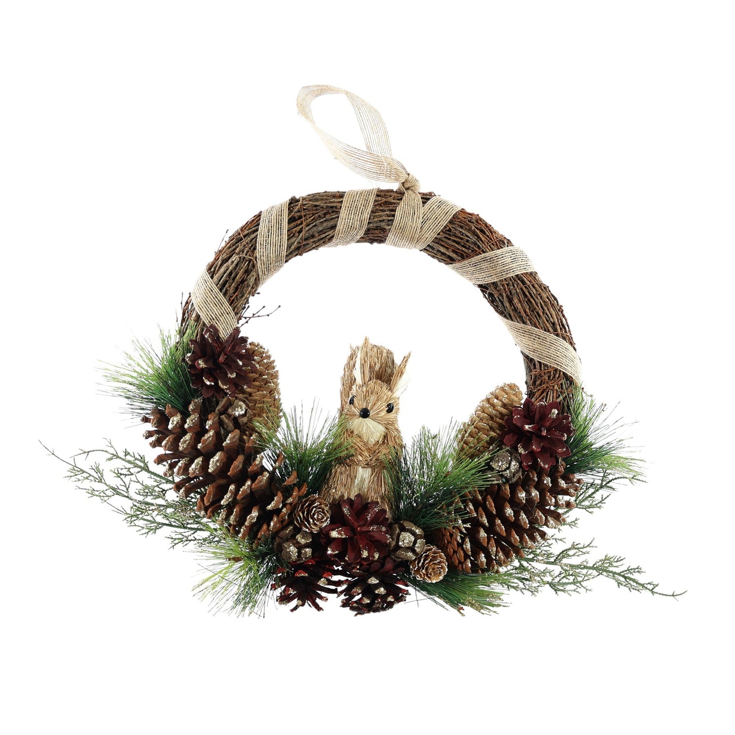 Half Wreath with Cones &amp; Squirrel (36cm)