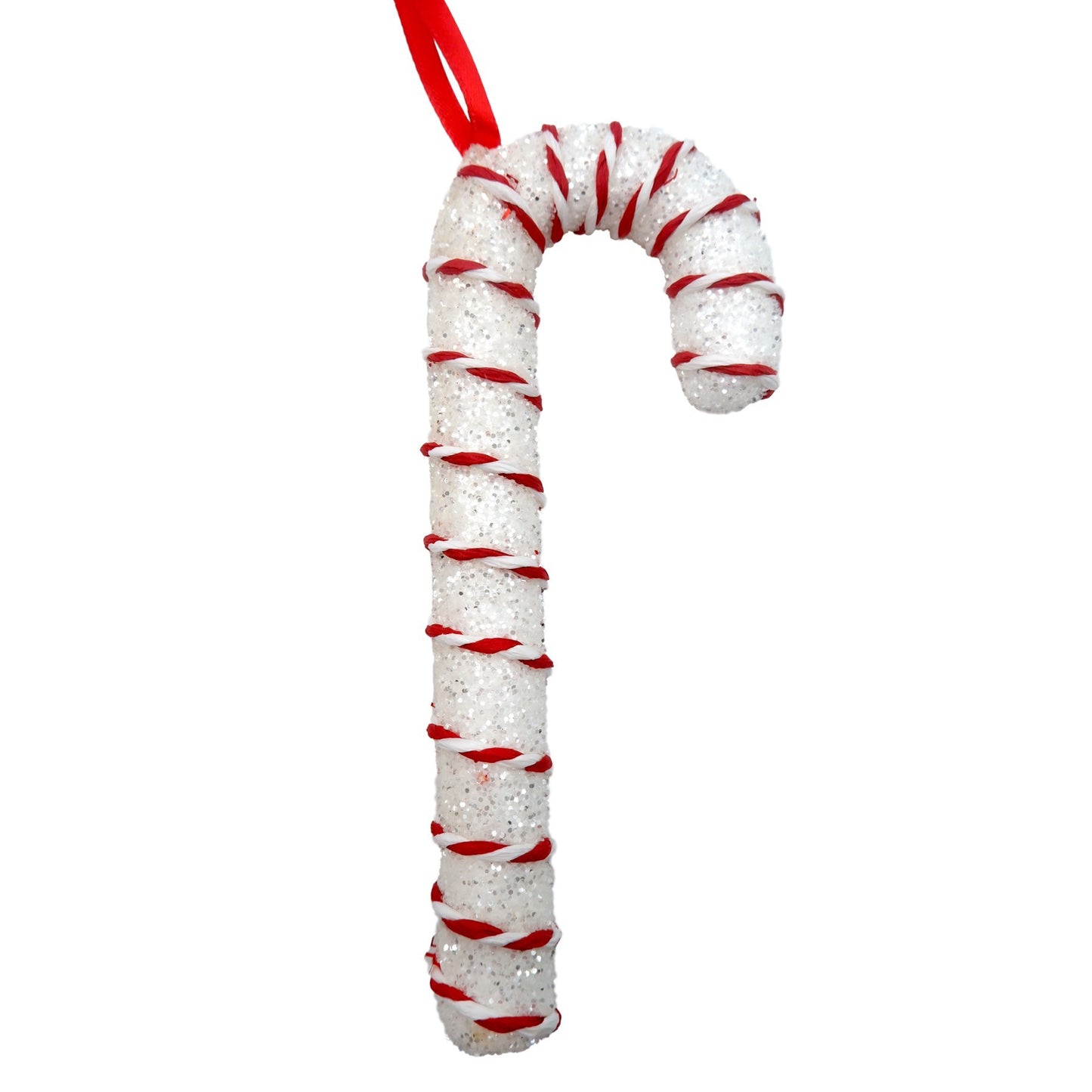 White Tinsel Glitter Candy Cane Hanging Decoration (20cm)