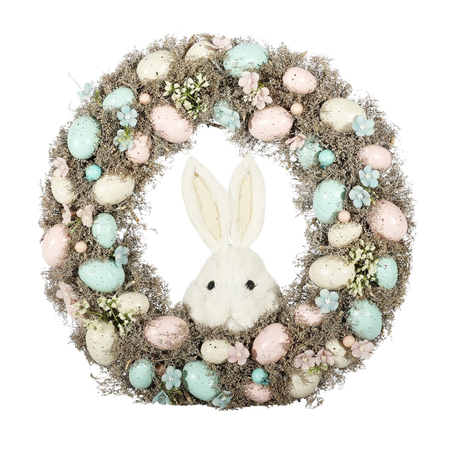 Easter Wreath with Pastel Eggs &amp; White Rabbit (43cm)
