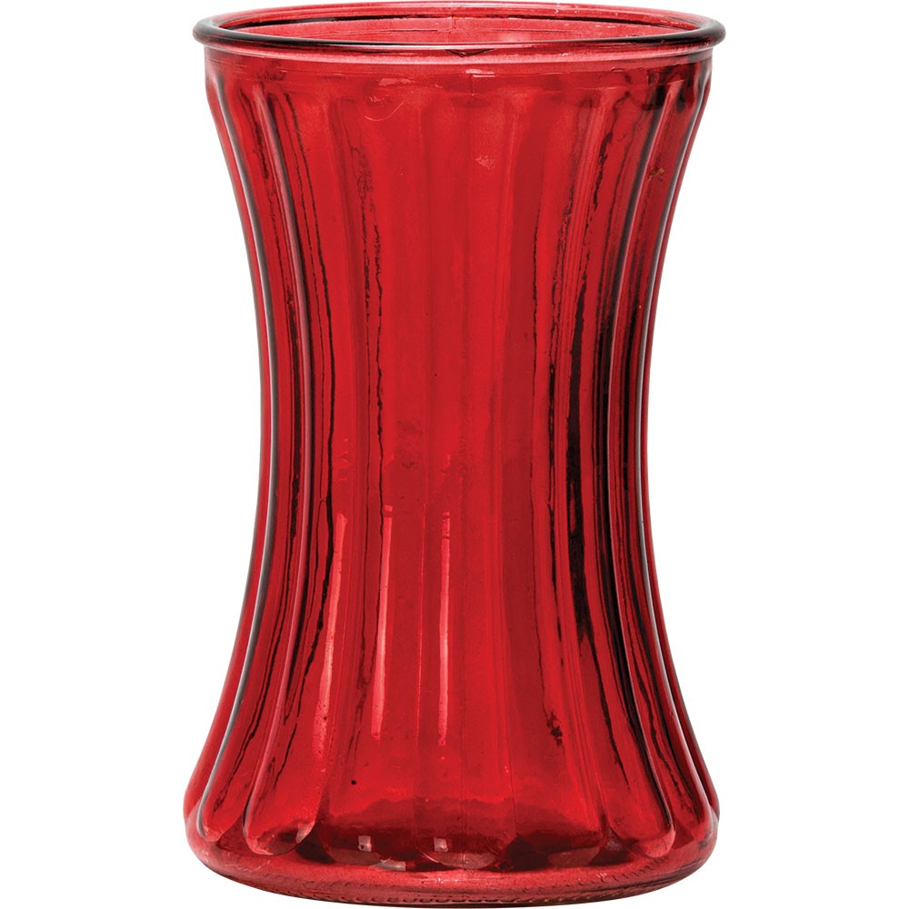 Red Pencil Pleat Glass Vase