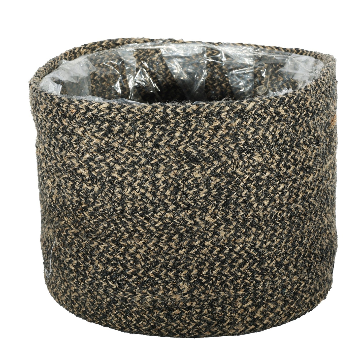 Natural &amp; Black Jute Braided Rope Basket with Liner (25 x 20cm)