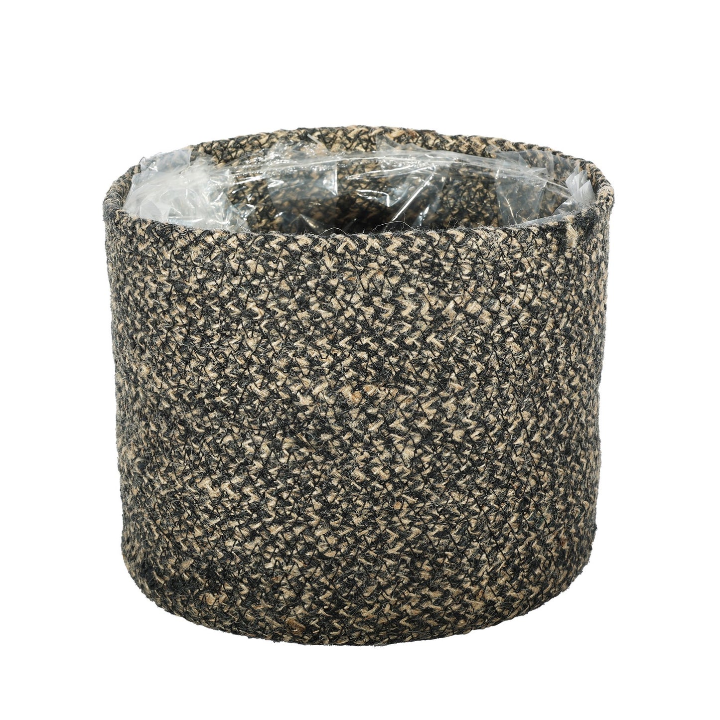 Natural &amp; Black Jute Braided Rope Basket with Liner (19 x 16cm)