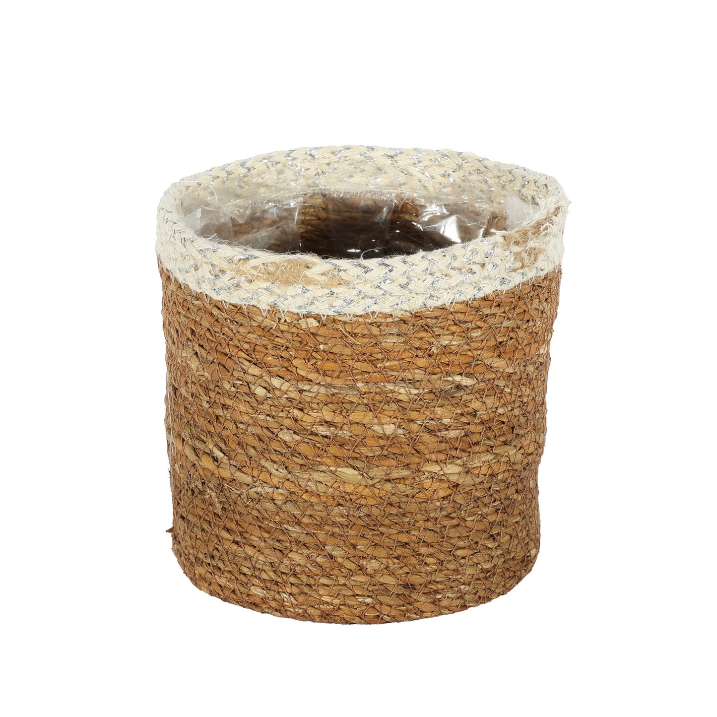 Natural &amp; Silver Hogla Basket With Liner (14 x 14cm)