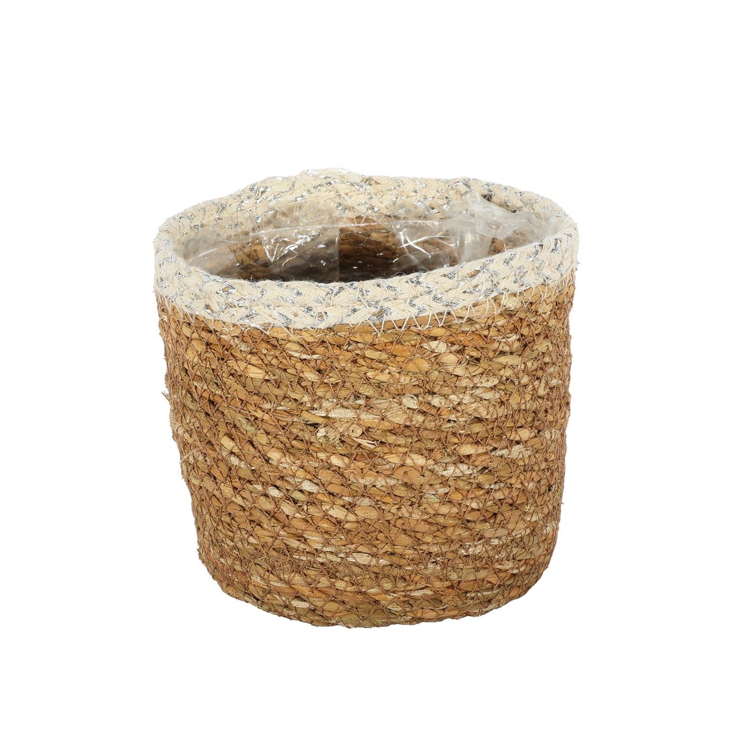 Natural &amp; Silver Hogla Basket With Liner (12 x 12cm)