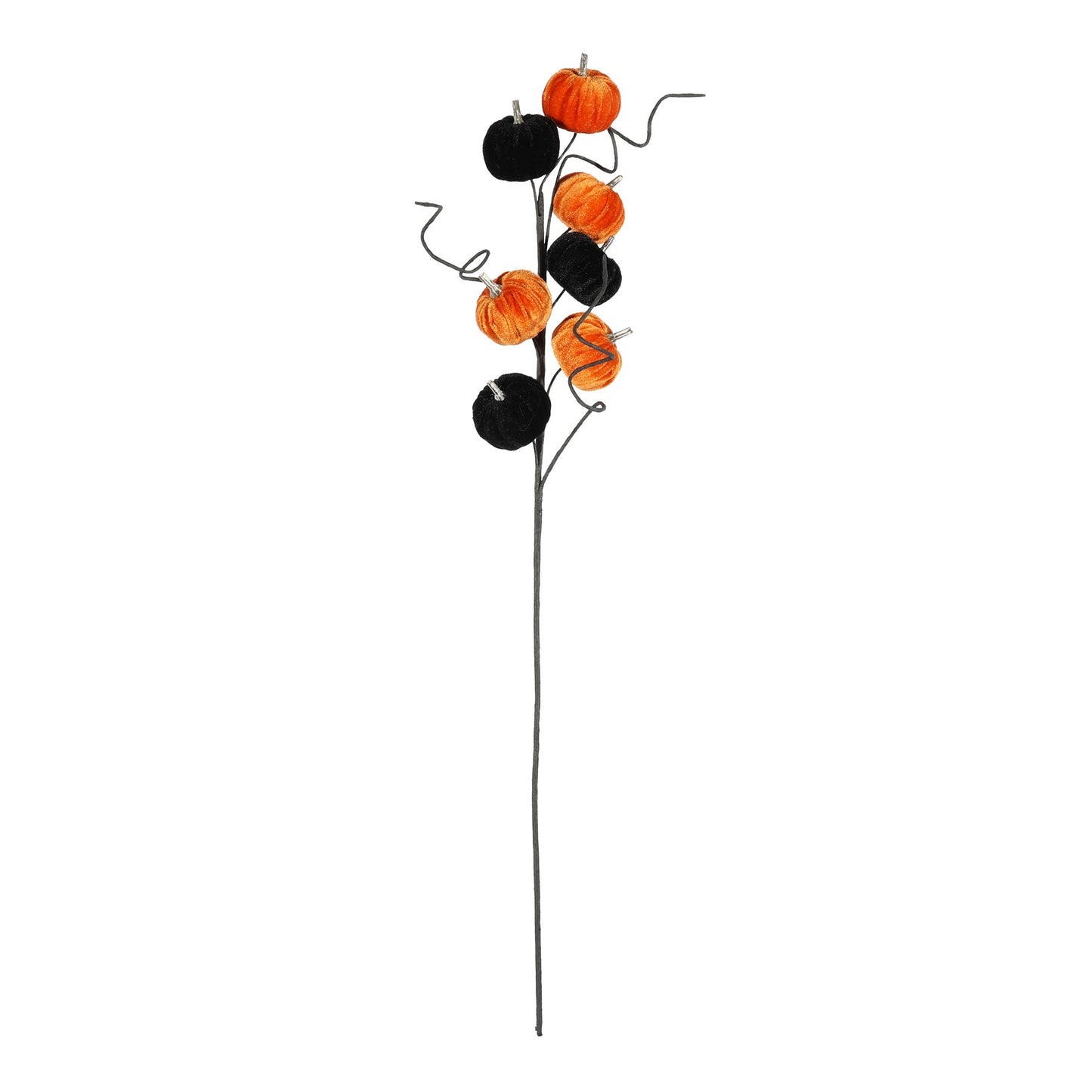 Black &amp; Orange Velvet Pumpkin Pick (70cm)
