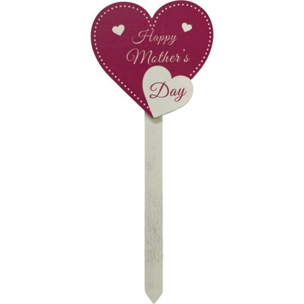 Pink Happy Mothers Day Heart Pick (Pack of 10)