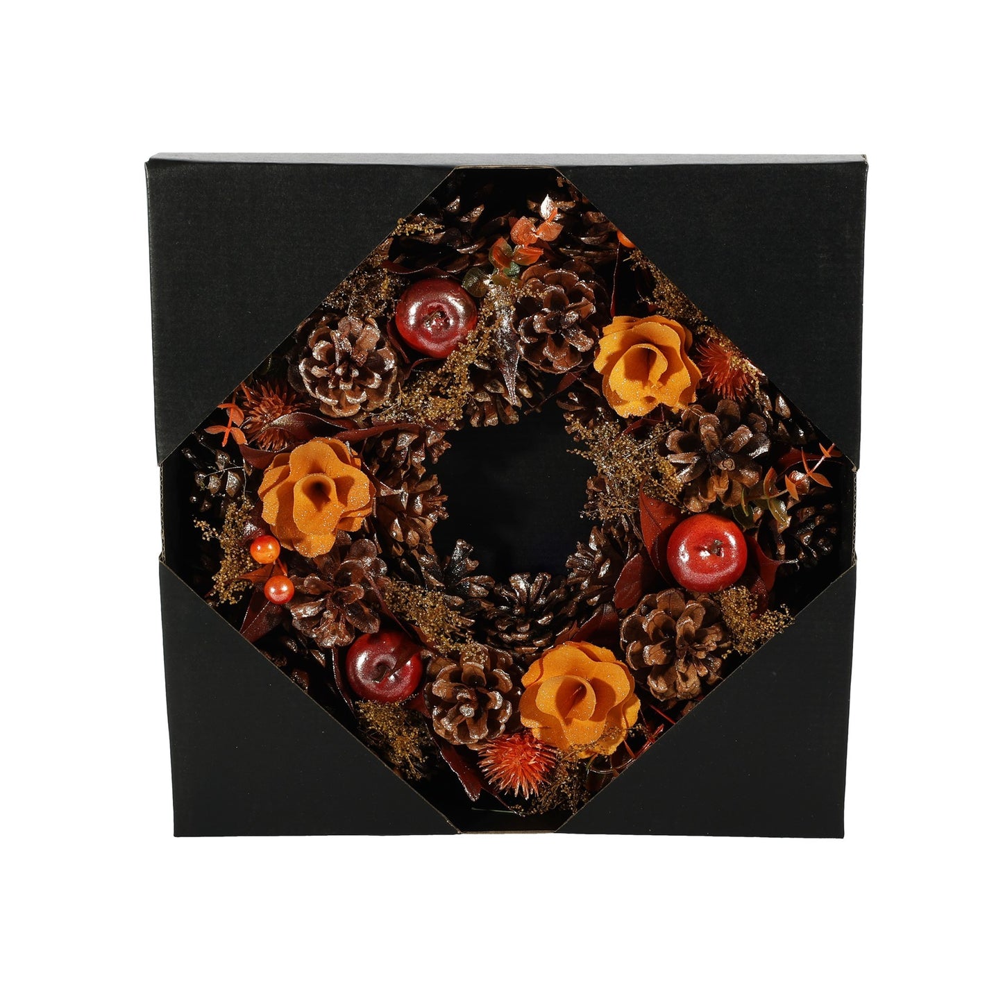 Autumn Wreath with Flowers  Apples &amp; Cones (30cm)