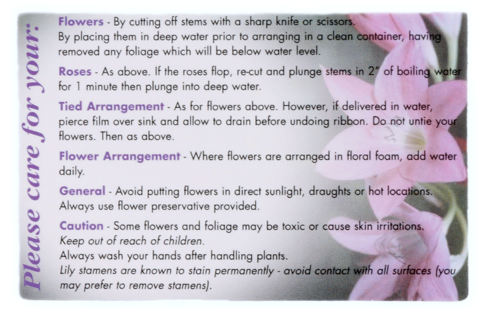 Cut Flowers Care Card