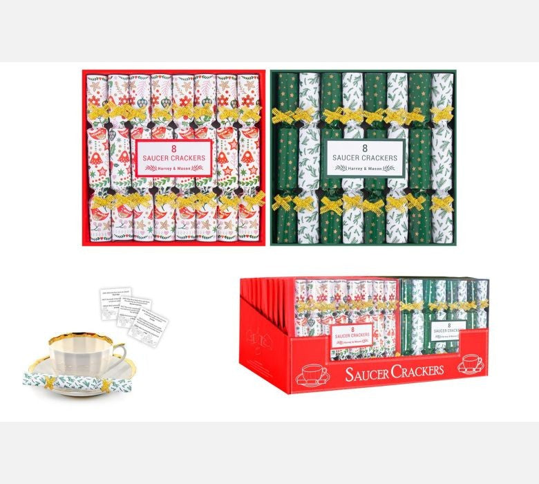 8 Scandi &amp; Green Saucer Crackers (4.5inch)