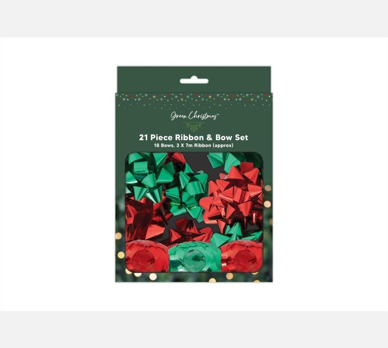 Red &amp; Green Foil Ribbon Bow Set (Pack of 21)