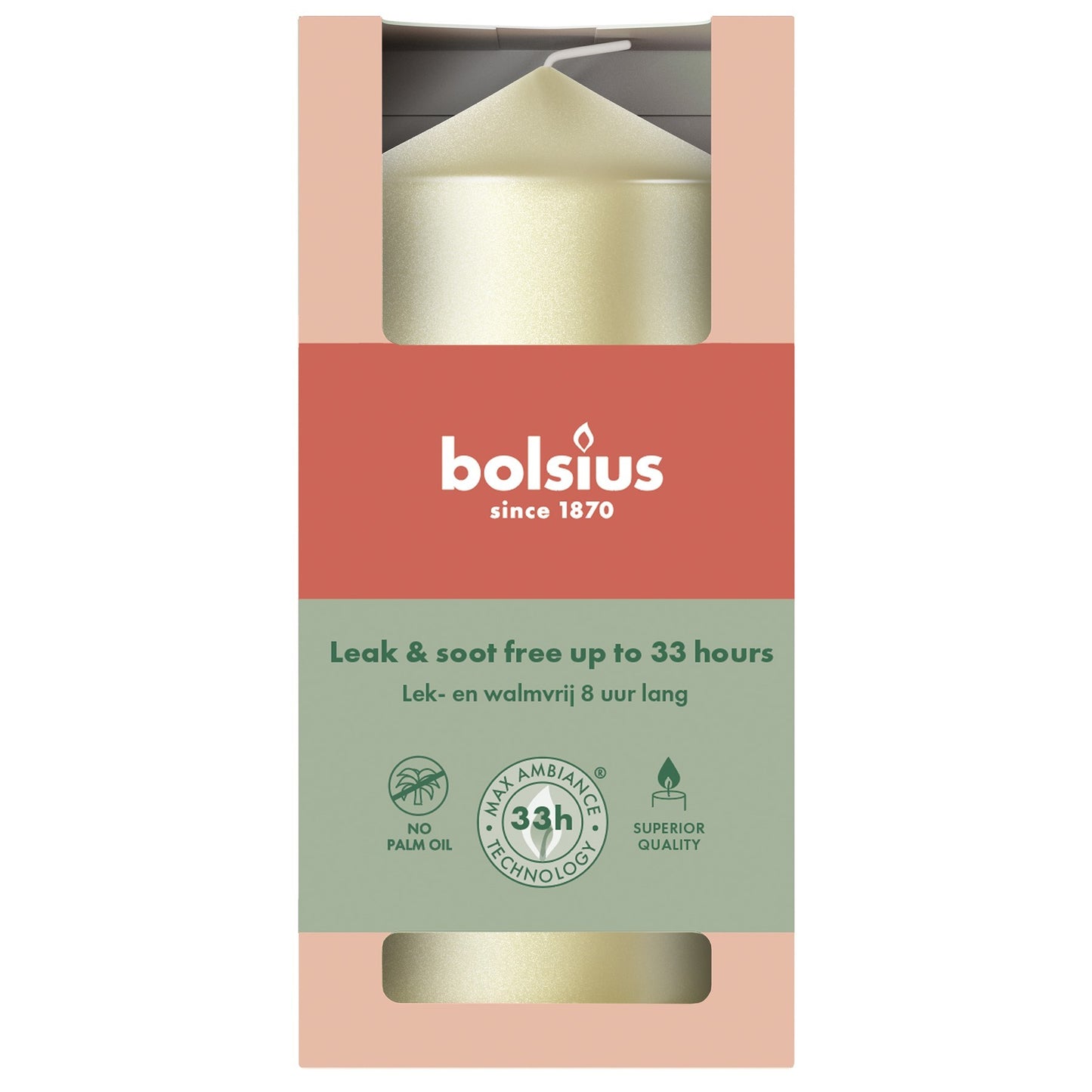 Metallic White Silver Bolsius Pillar Candle (120 x 58mm)
