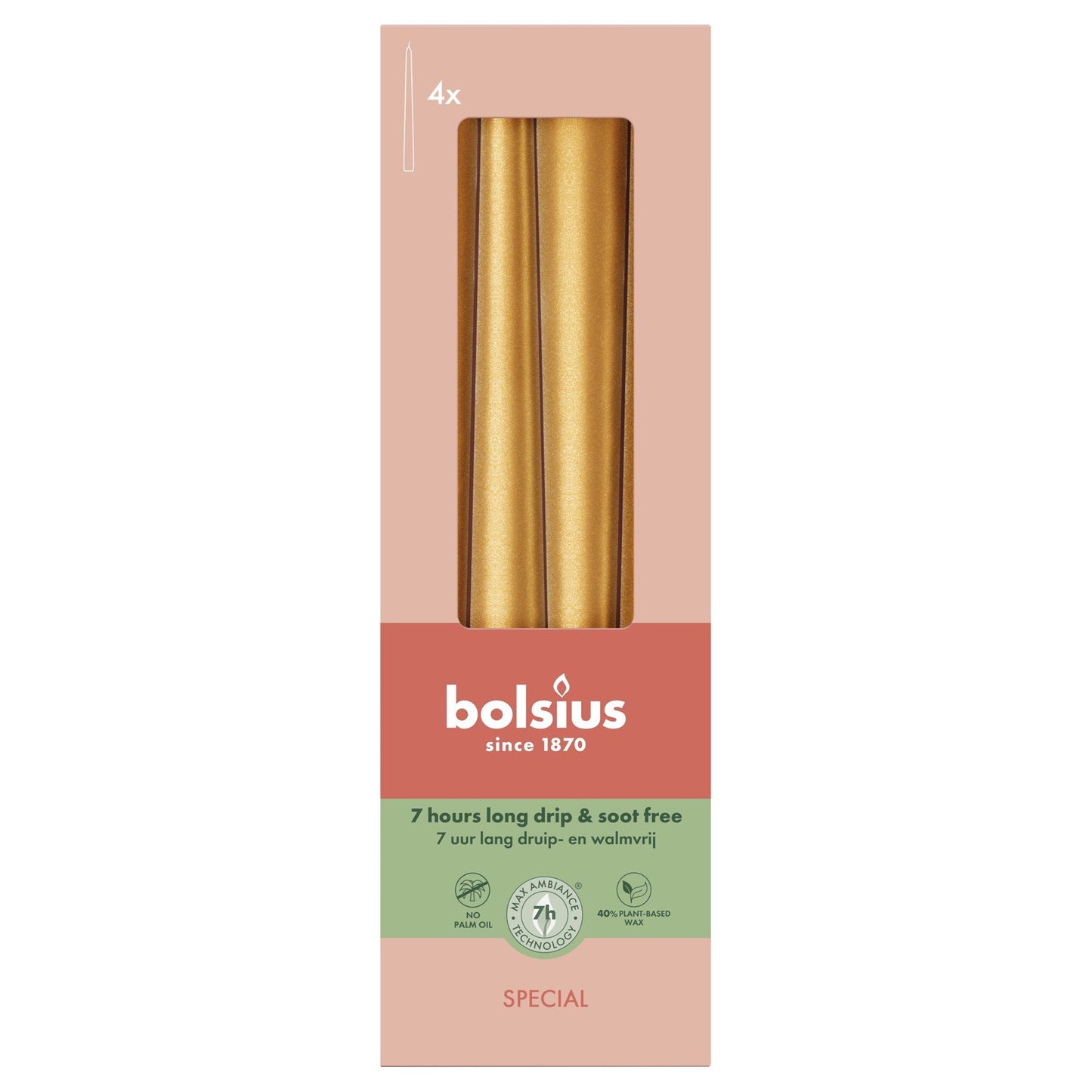 Metallic Gold Orange Bolsius Tapered Candles (245 x 24mm)