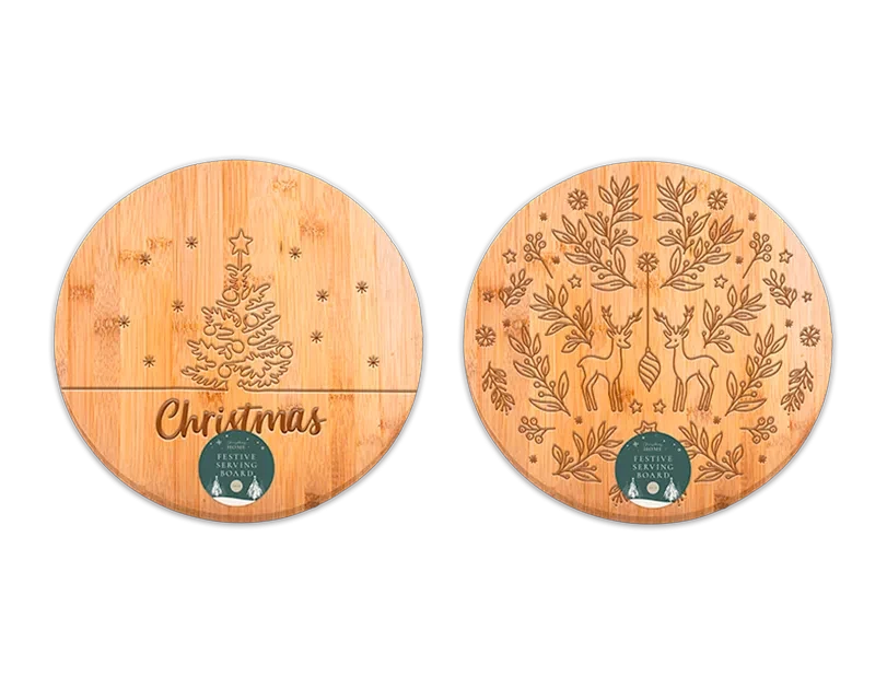Festive Round Bamboo Serving Board (30cm)