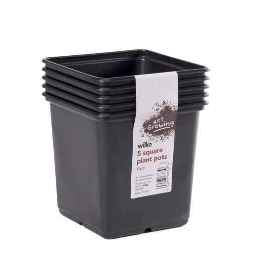11cm Black Square Pots (x5)
