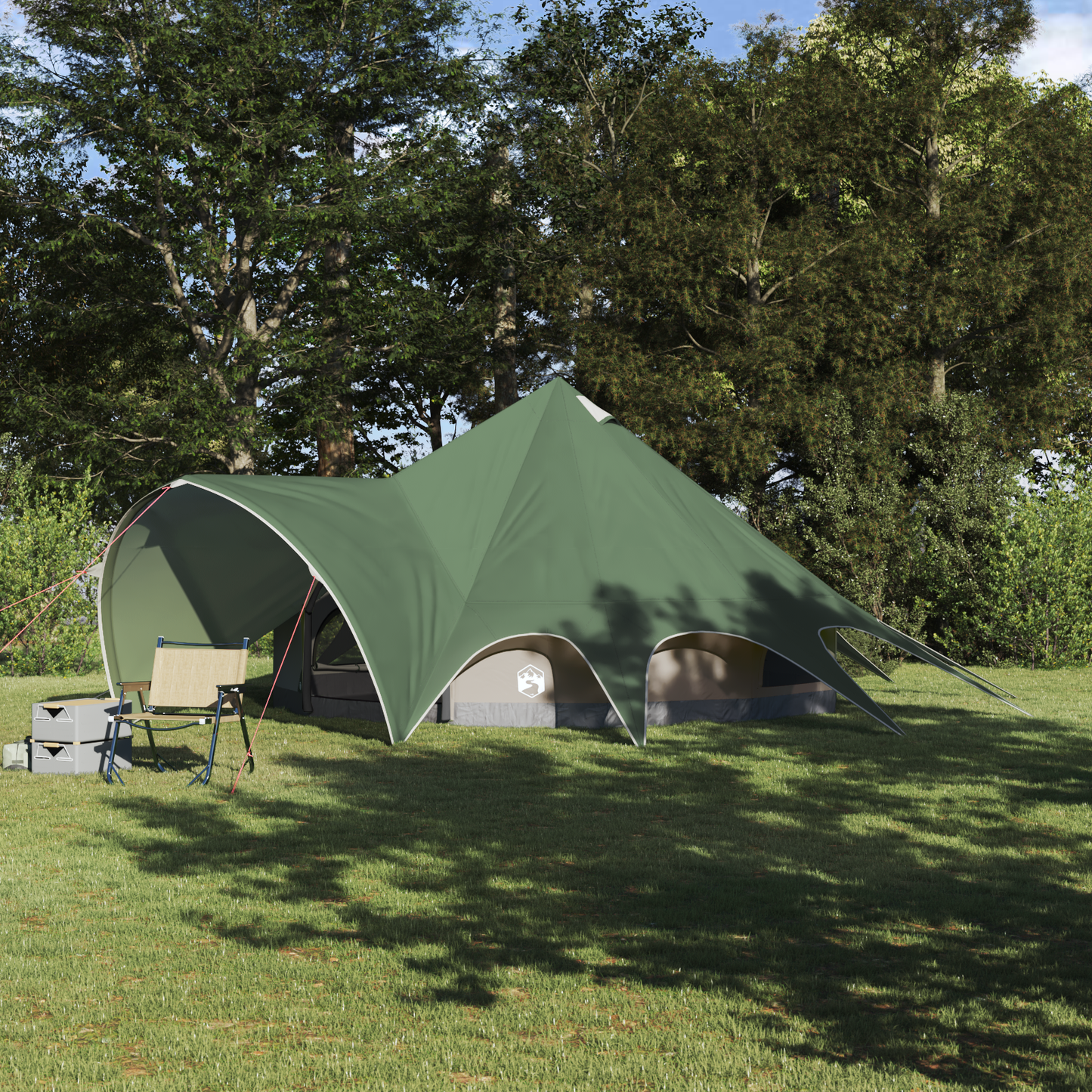 Teepee Tent 5-Person Green and Grey 415 x 415 x 247 cm
