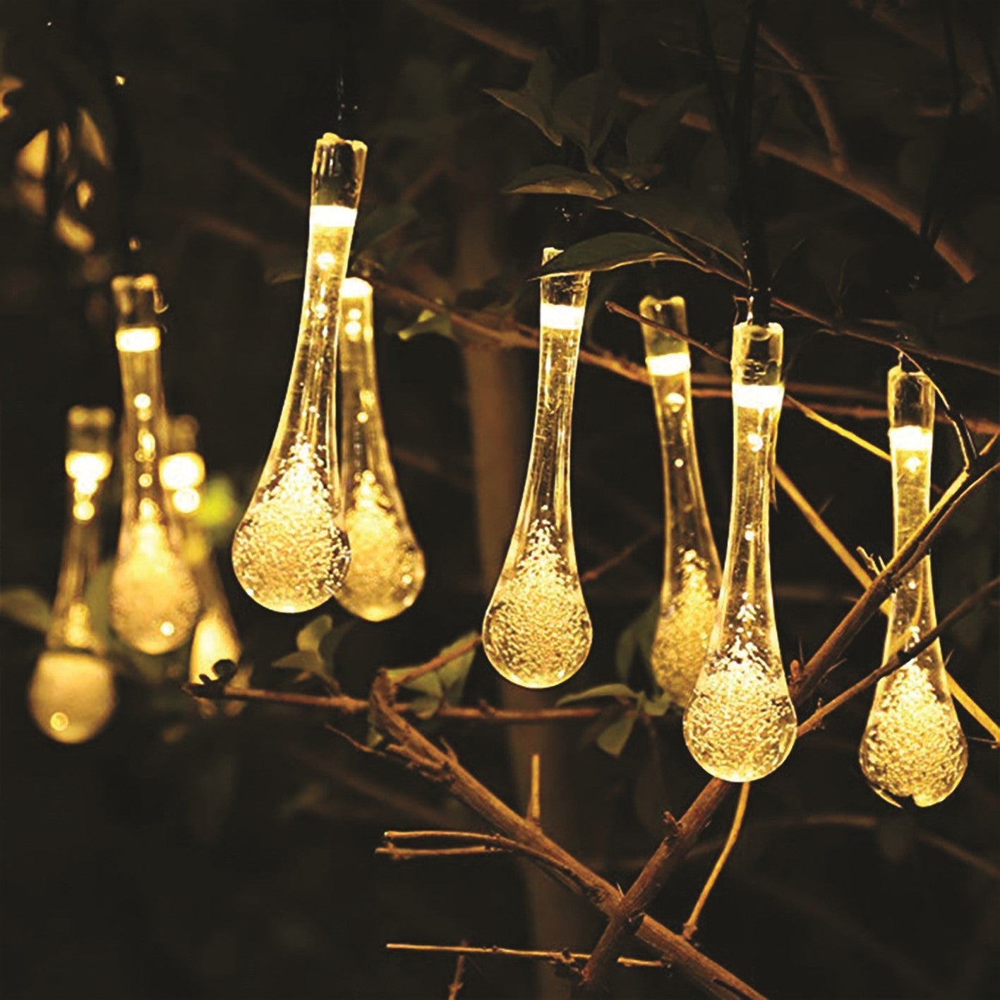 String of 50 Warm White Waterdrop Solar Lights with 2 Functions (5.9m)