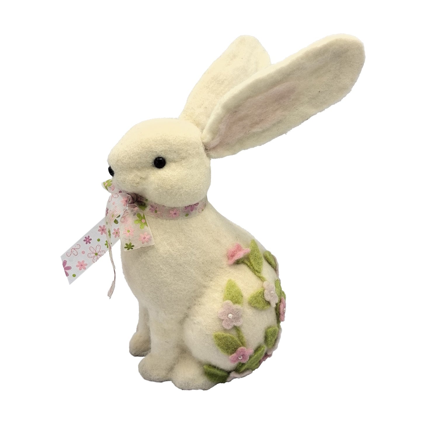 Sitting Rabbit with Bow &amp; Flowers