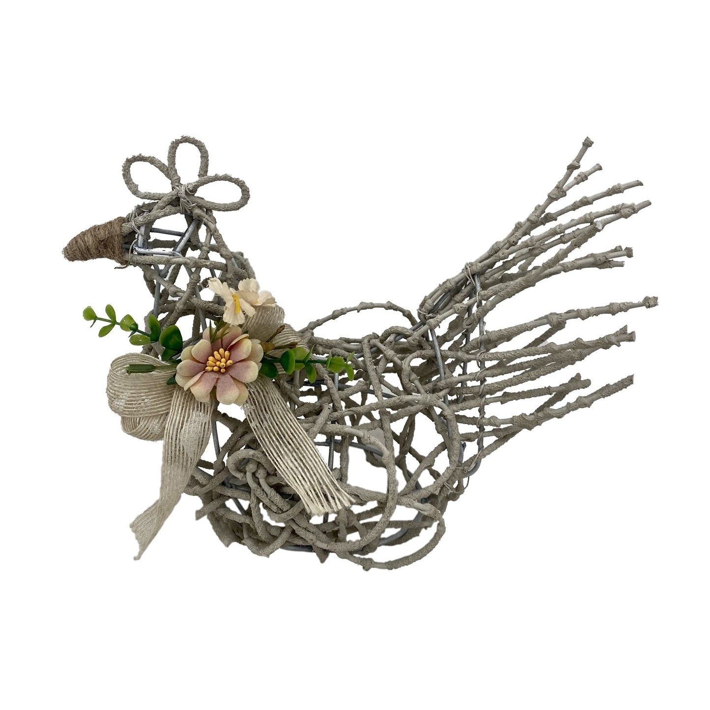 Willow Chicken Sculpture with Bow &amp; Flowers