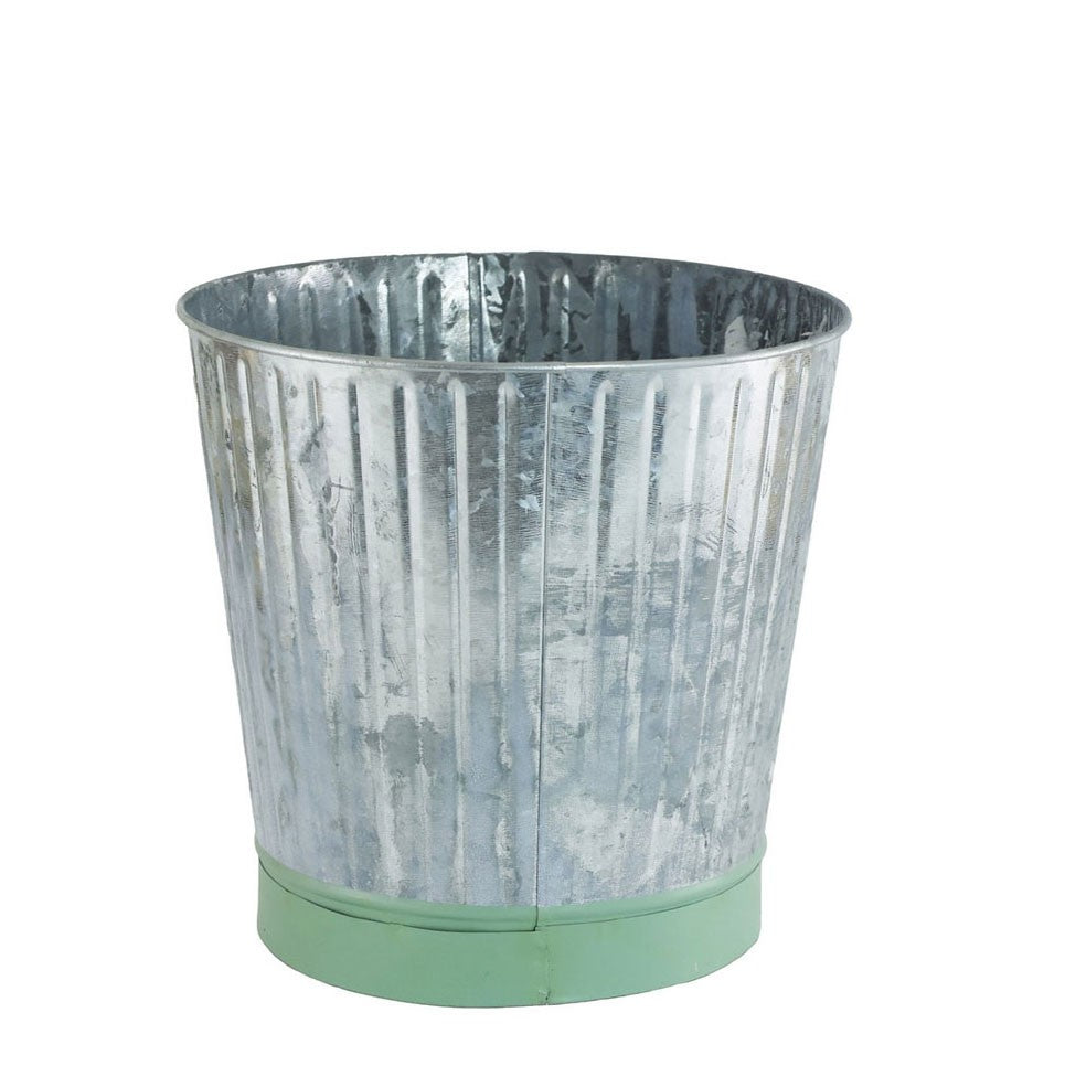 Whitewash Zinc Bucket with Green Base