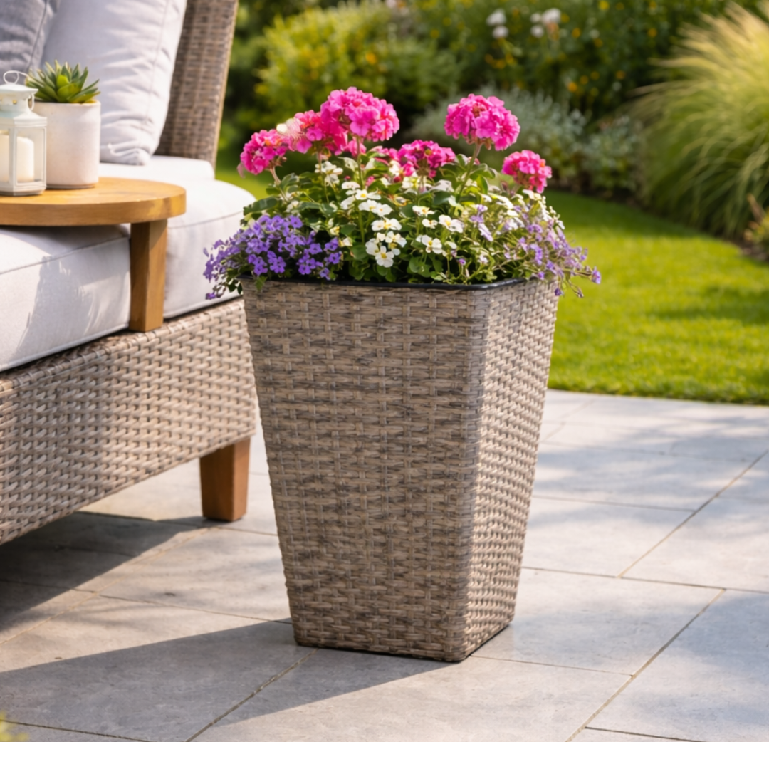 Grey Rattan Effect Tall Planter (45cm)