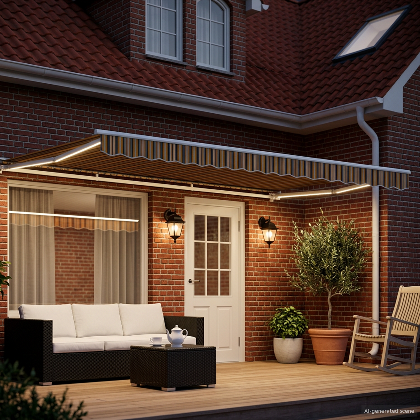 Manual Awning Frame with LEDs Yellow, Grey and White 4.5 x 3 m