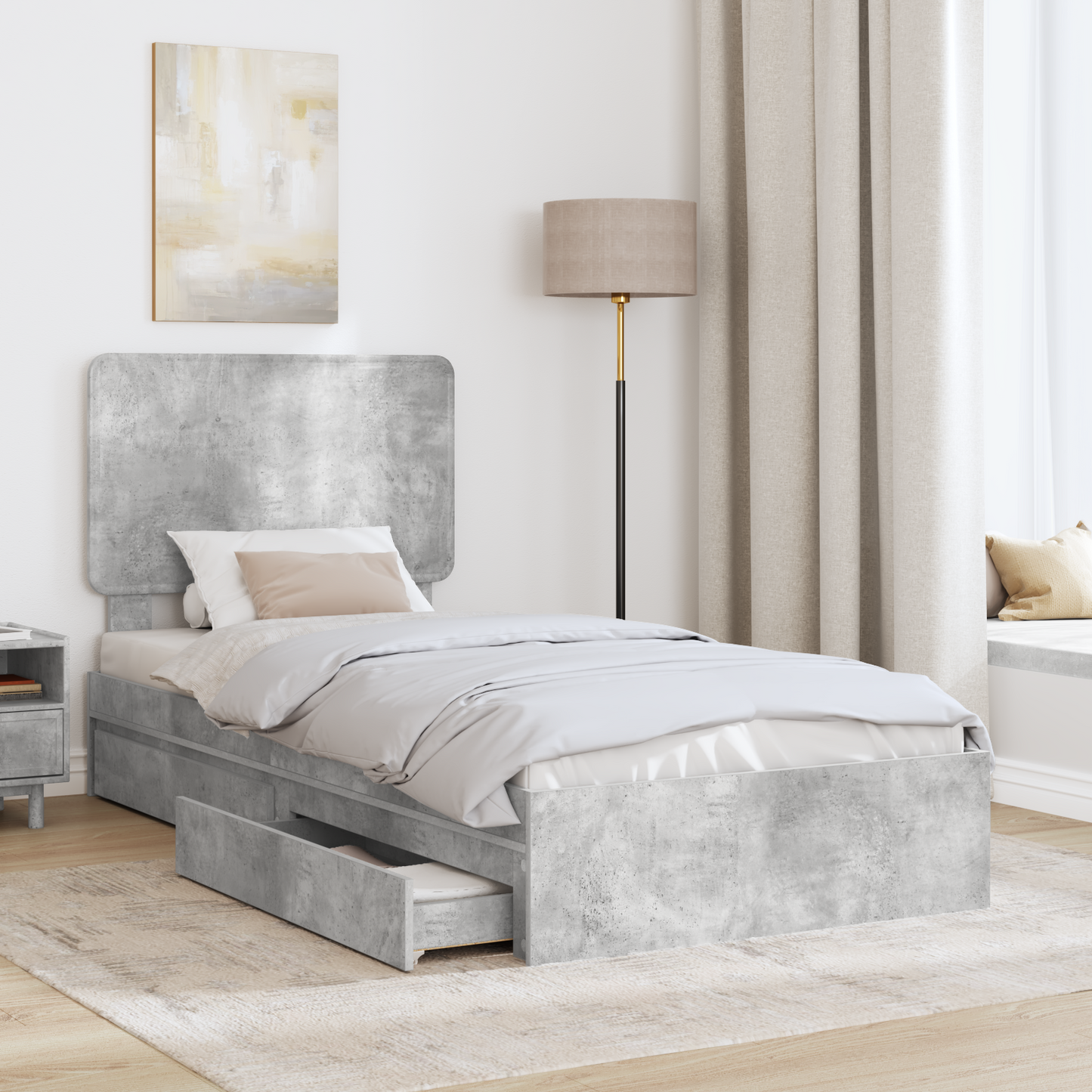 Storage Bed Concrete Grey 90 x 190 cm Engineered Wood