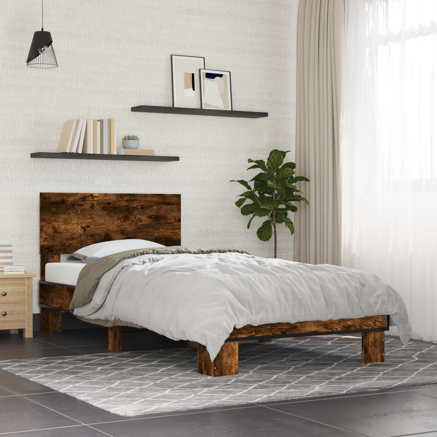 Bed Frame with Headboard Smoked Oak 80 x 200 cm Engineered Wood