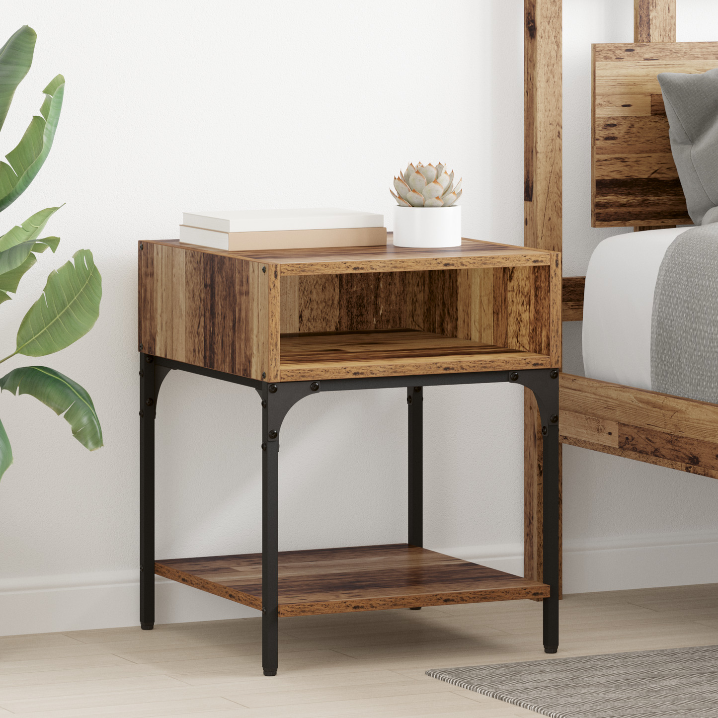 Bedside Table Old Wood 40 x 40 x 50 cm Engineered Wood
