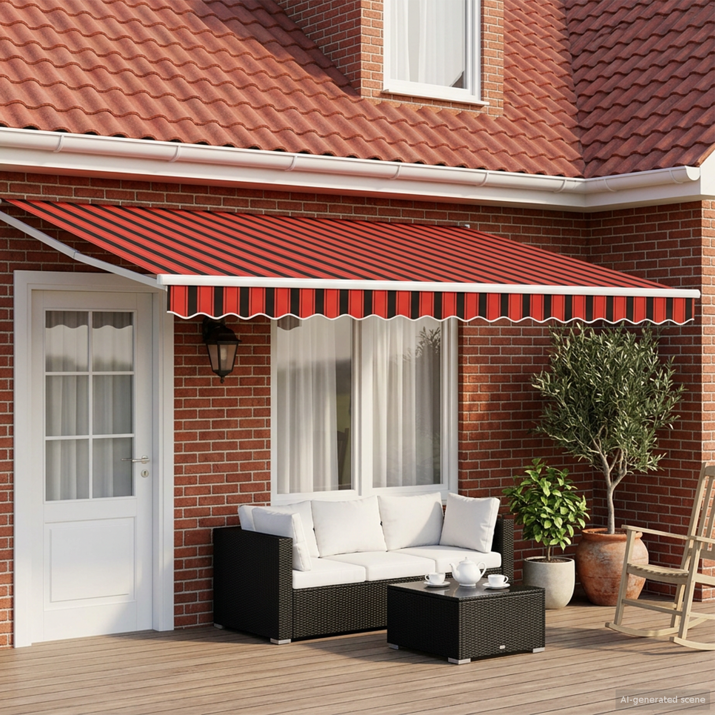 Electric Retractable Awning Orange, Brown and White 4.5 x 3 m