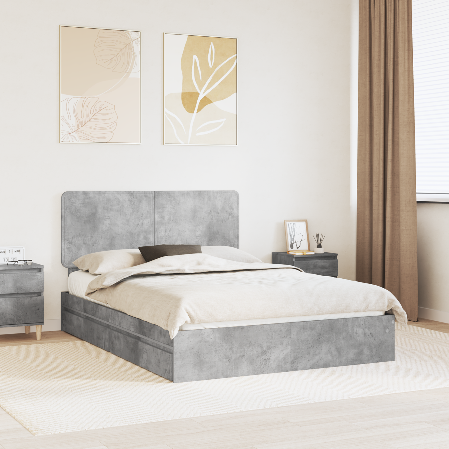 Storage Bed Concrete Grey 150 x 200 cm Engineered Wood