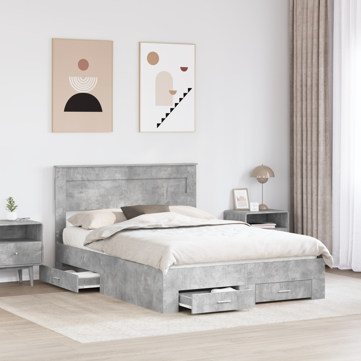 Bed Frame Concrete Grey 140 x 200 cm Engineered Wood